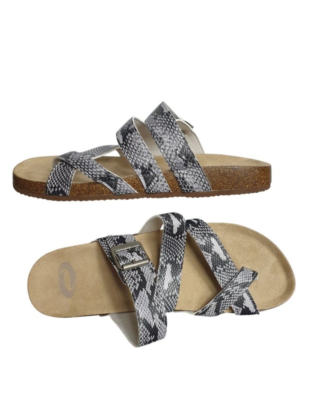 O'Rageous Womens 10 Slip-On Sandals Snake Print Buckle Strap Open Toe Flats - Picture 3 of 9